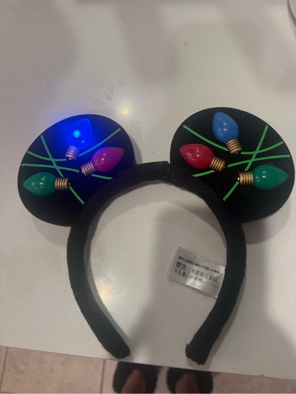Disney Light-Up Holiday Mouse Ears Headband - Black with Multicolor Bulbs